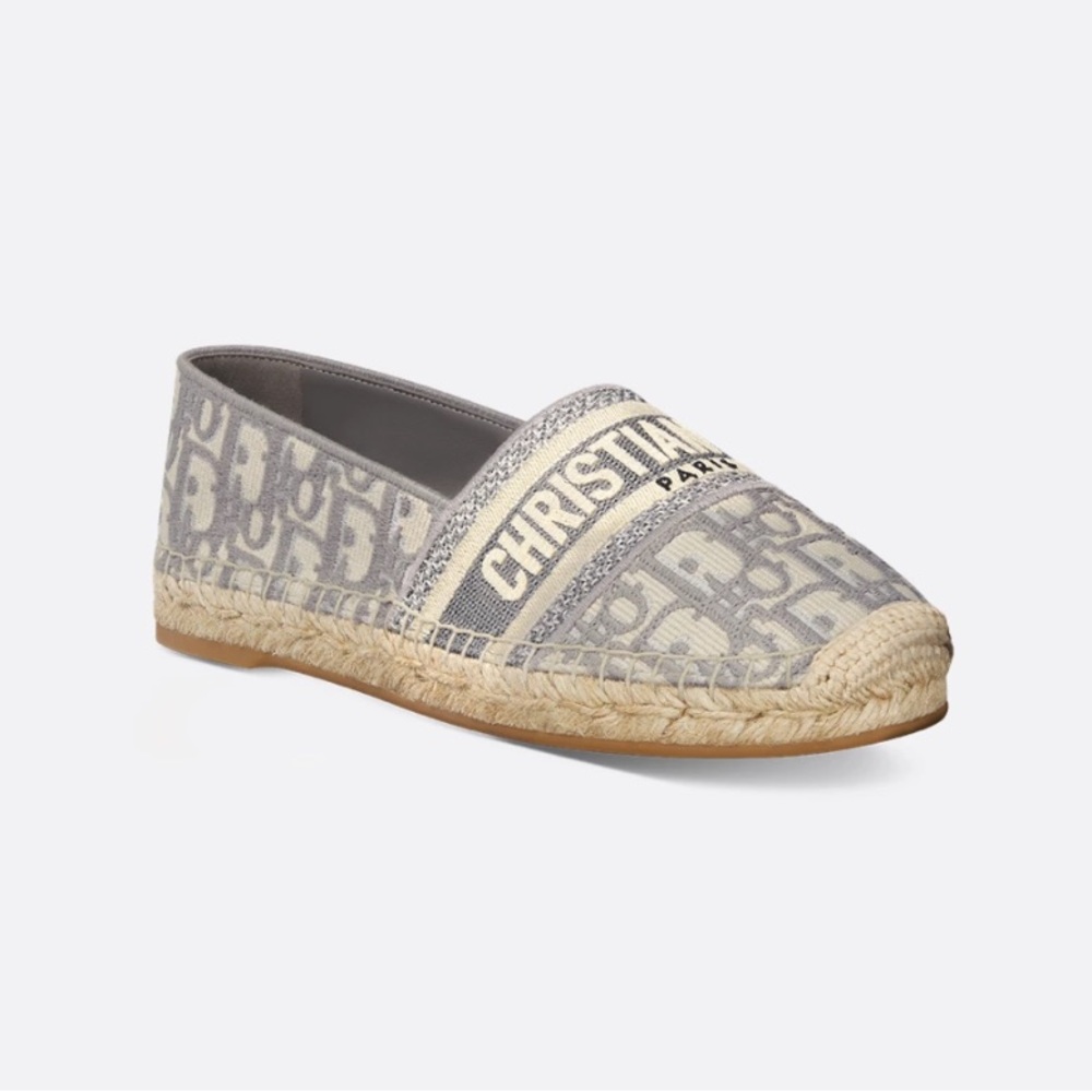 DIOR Granville Espadrille Stone Gray Dior Oblique Embroidered Cotton